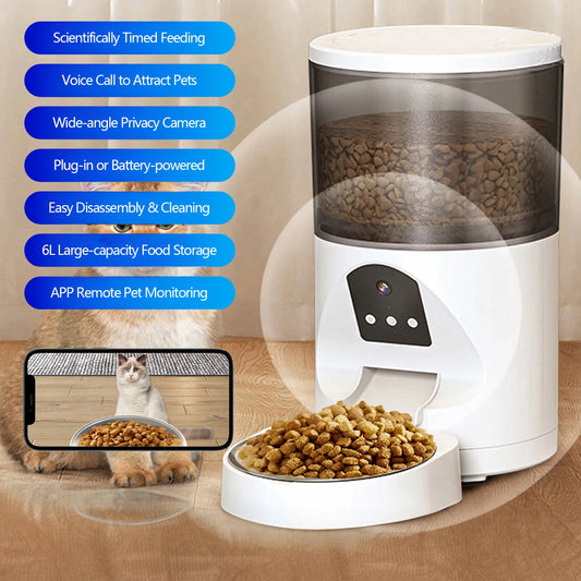 4L 6L Smart Automatic Pet Feeder Voice Calling APP Control Charge Soli